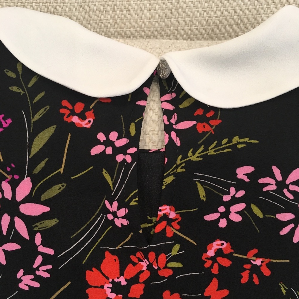 CeCe Floral Short Sleeve Top With Collar, Size XS - Picture 3 of 5